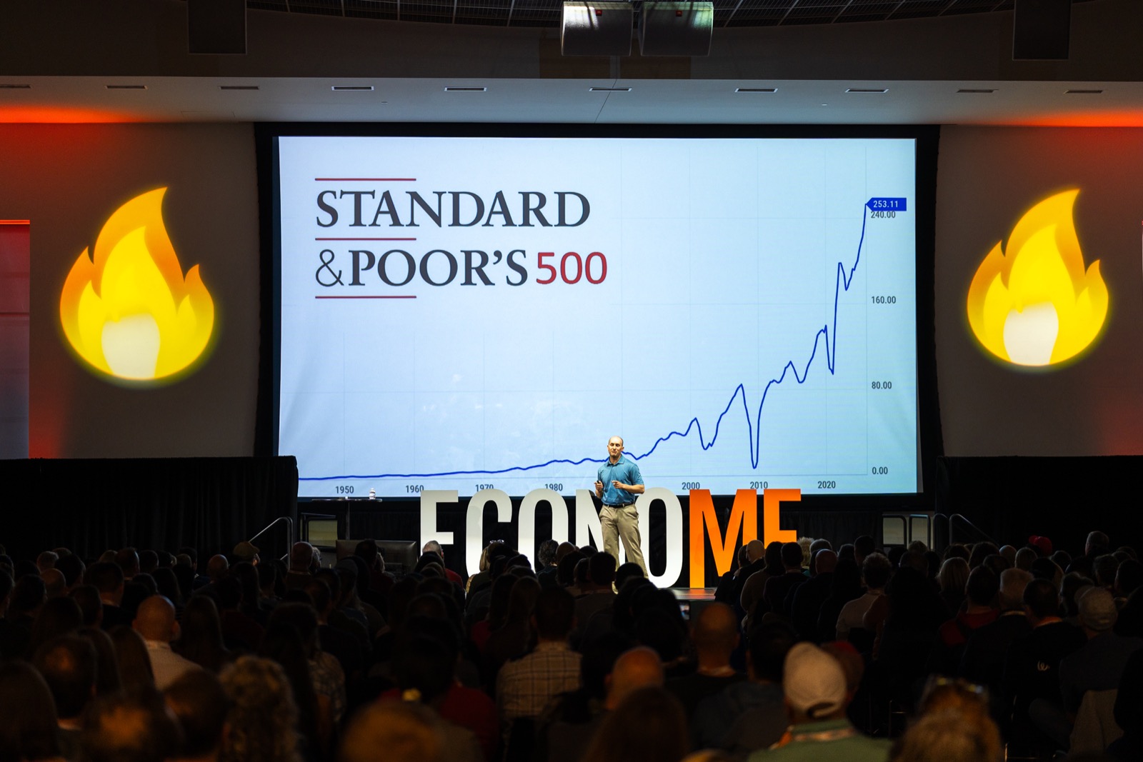 Brian Feroldi on the EconoMe main stage in front of a packed room